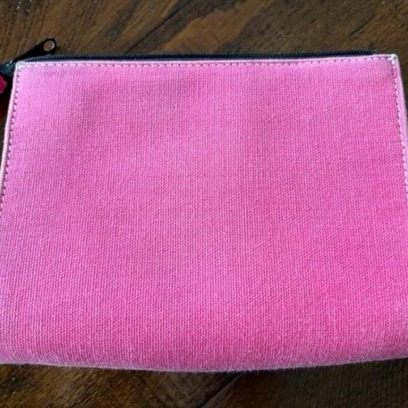 Kate Spade Pink Canvas Makeup Bag with Zip and Check Interior - Picture 2 of 6